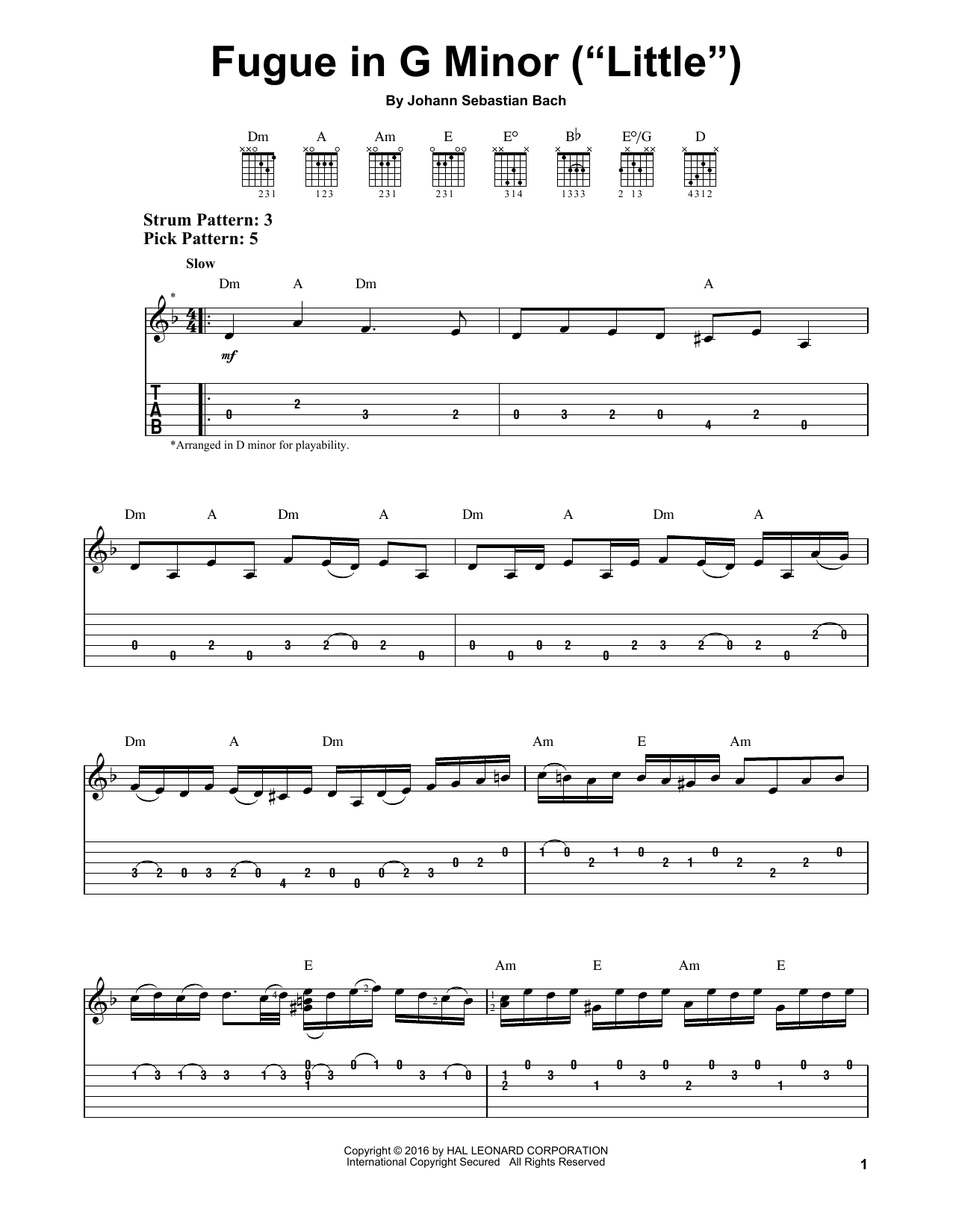 Johann Sebastian Bach Fugue In G Minor (Little) Sheet Music Notes & Chords for Easy Guitar Tab - Download or Print PDF