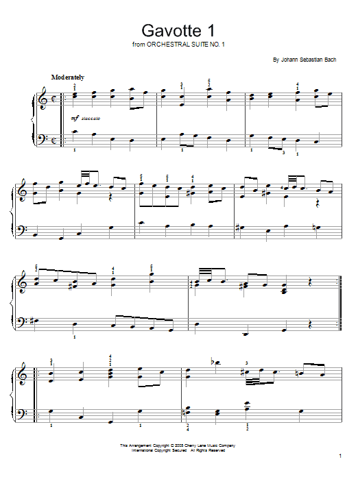 Johann Sebastian Bach Gavotte 1 Sheet Music Notes & Chords for Easy Piano - Download or Print PDF