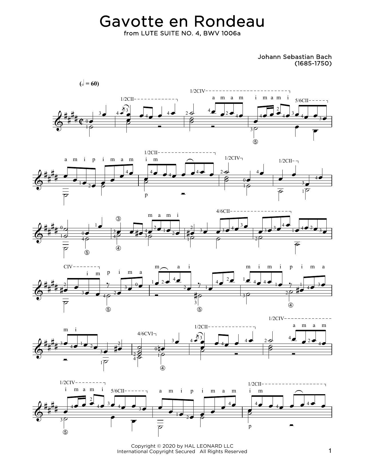 Johann Sebastian Bach Gavotte En Rondeau Sheet Music Notes & Chords for Solo Guitar - Download or Print PDF