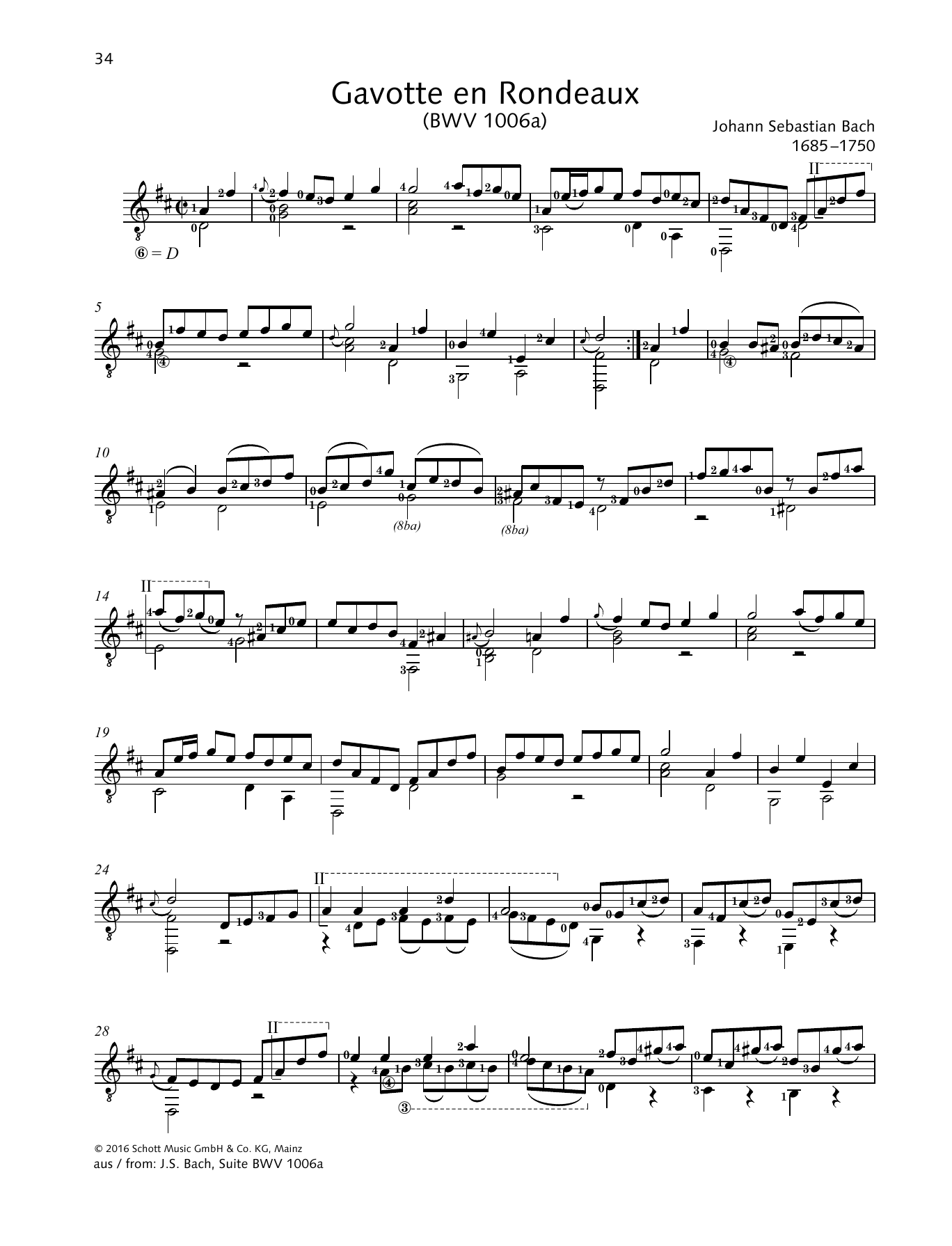 Johann Sebastian Bach Gavotte en Rondeaux Sheet Music Notes & Chords for Solo Guitar - Download or Print PDF