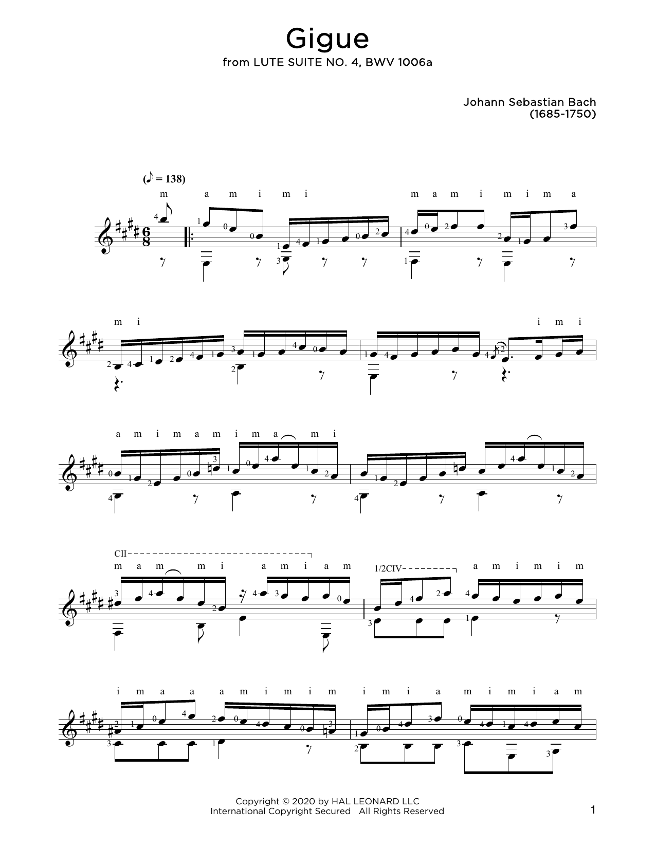 Johann Sebastian Bach Gigue Sheet Music Notes & Chords for Solo Guitar - Download or Print PDF