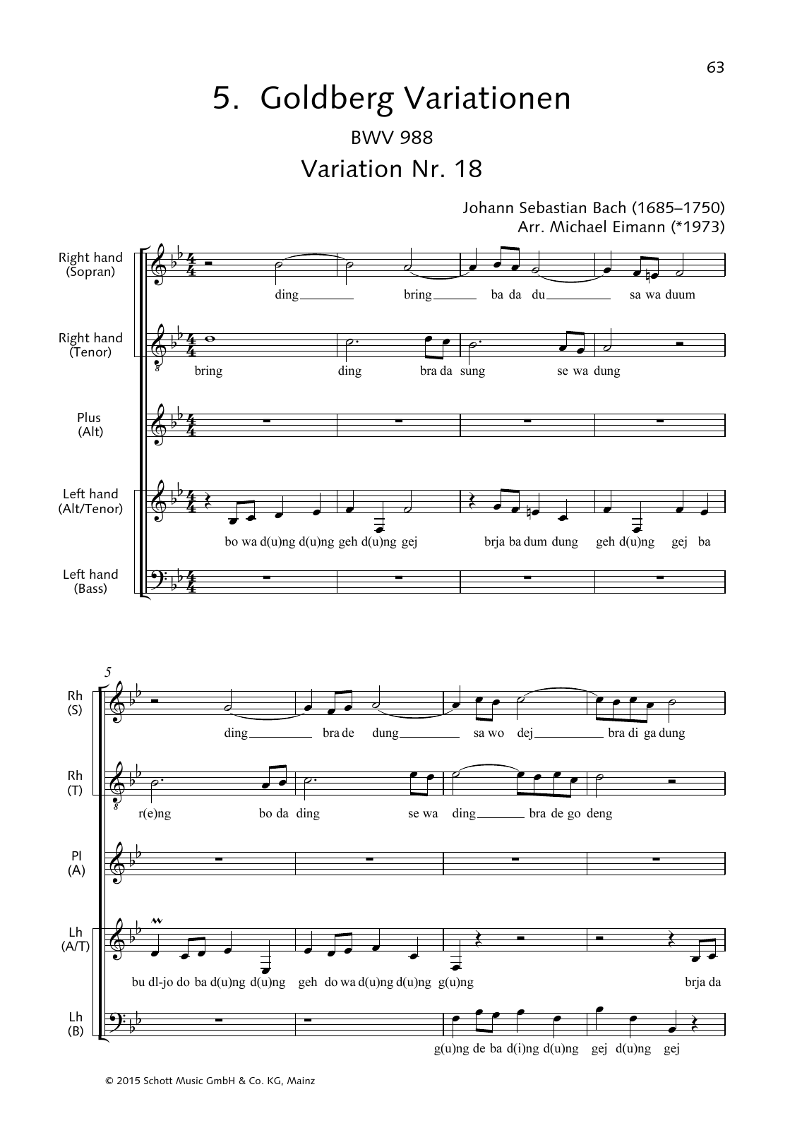 Johann Sebastian Bach Goldberg Variations, Variation No. 18 Sheet Music Notes & Chords for Choral - Download or Print PDF