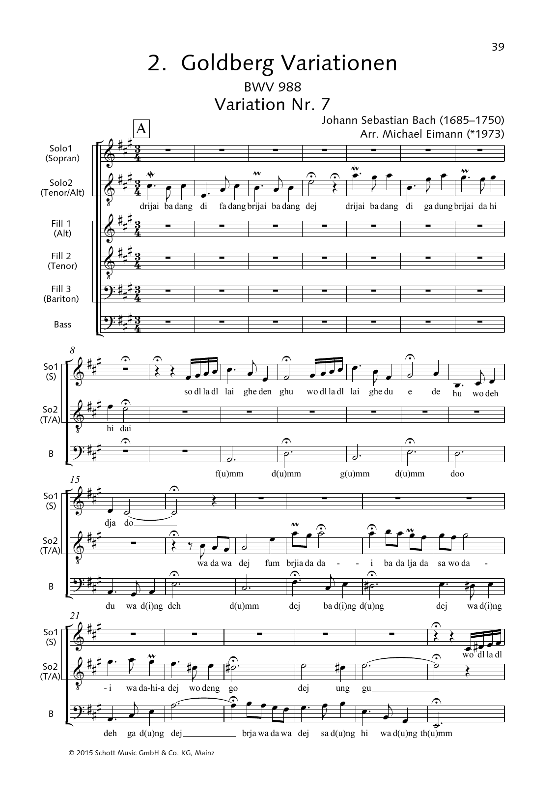 Johann Sebastian Bach Goldberg Variations, Variation No. 7 Sheet Music Notes & Chords for Choral - Download or Print PDF