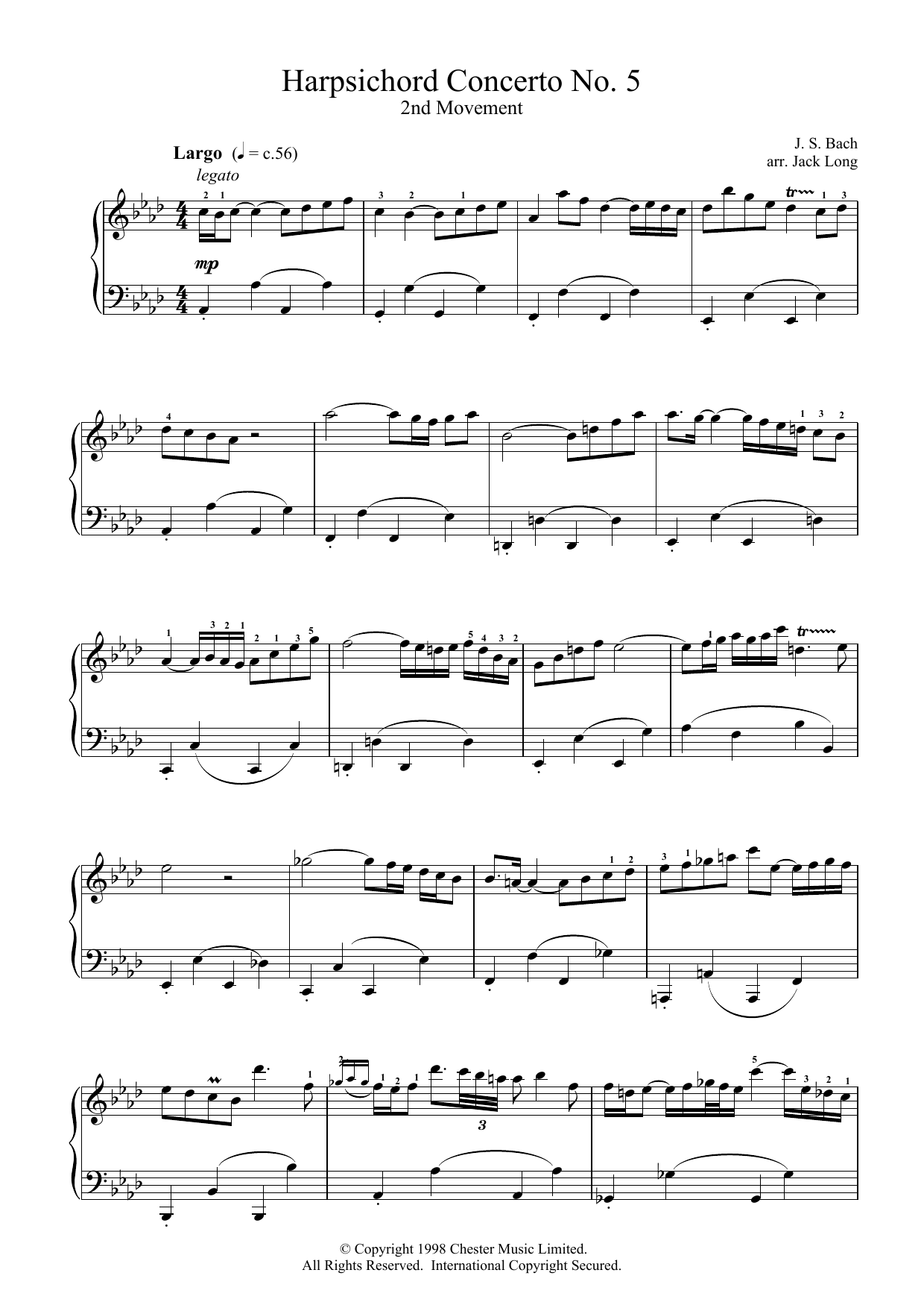 Johann Sebastian Bach Harpsichord Concerto No. 5 Sheet Music Notes & Chords for Piano - Download or Print PDF
