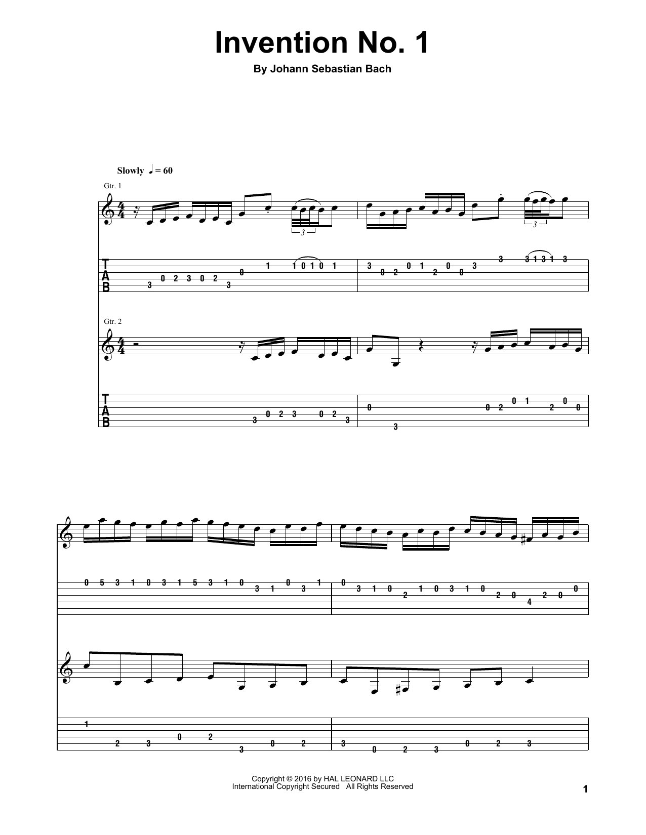 Johann Sebastian Bach Invention No. 1 Sheet Music Notes & Chords for Guitar Tab Play-Along - Download or Print PDF