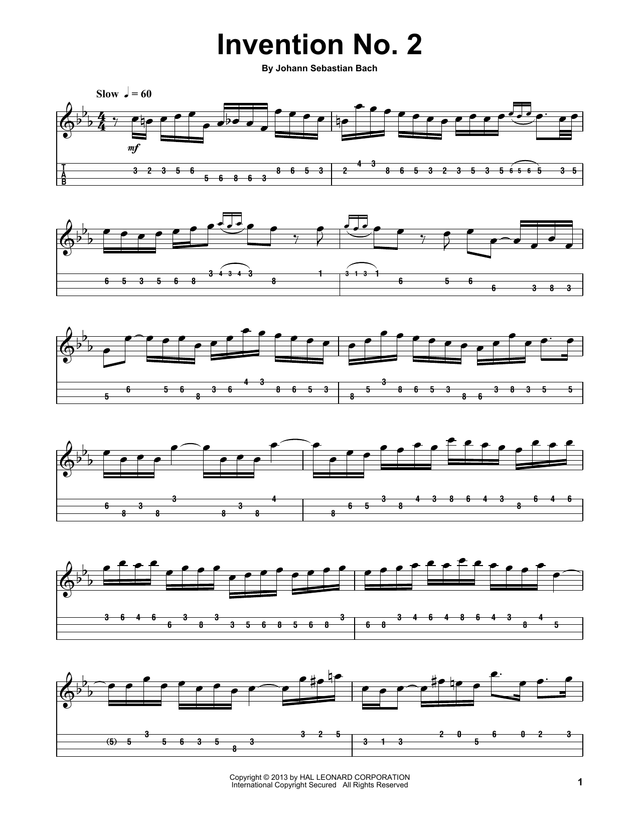 Johann Sebastian Bach Invention No. 2 In C Minor, BWV 773 Sheet Music Notes & Chords for Mandolin Tab - Download or Print PDF