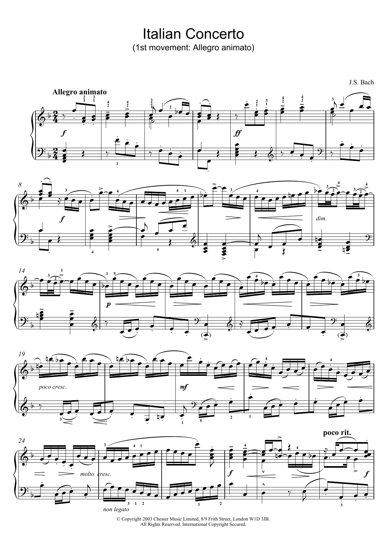 Johann Sebastian Bach Italian Concerto (1st movement: Allegro animato) Sheet Music Notes & Chords for Piano - Download or Print PDF