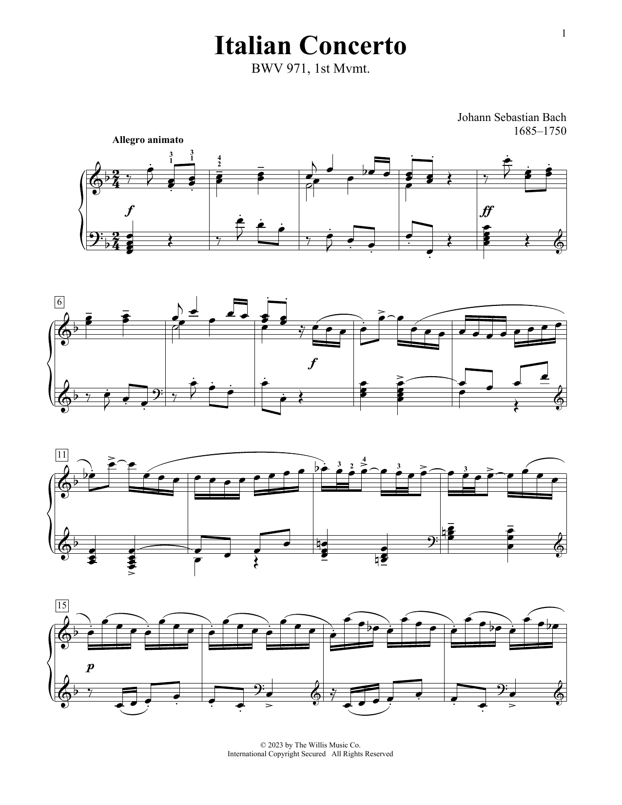 Johann Sebastian Bach Italian Concerto In F Major, BWV 971 Sheet Music Notes & Chords for Educational Piano - Download or Print PDF
