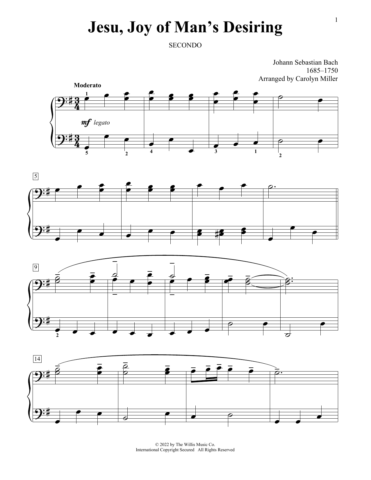 Johann Sebastian Bach Jesu, Joy Of Man's Desiring (arr. Carolyn Miller) Sheet Music Notes & Chords for Piano Duet - Download or Print PDF