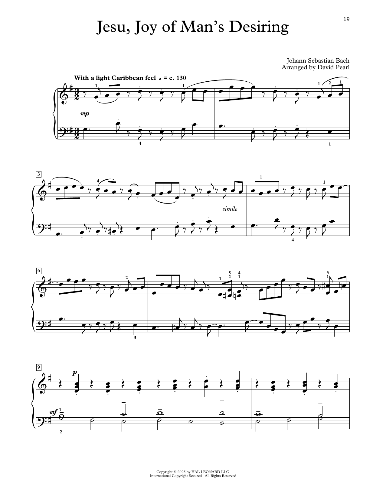 Johann Sebastian Bach Jesu, Joy Of Man's Desiring (arr. David Pearl) Sheet Music Notes & Chords for Educational Piano - Download or Print PDF