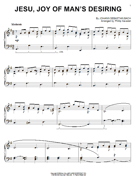 Johann Sebastian Bach Jesu, Joy Of Man's Desiring Sheet Music Notes & Chords for Piano - Download or Print PDF