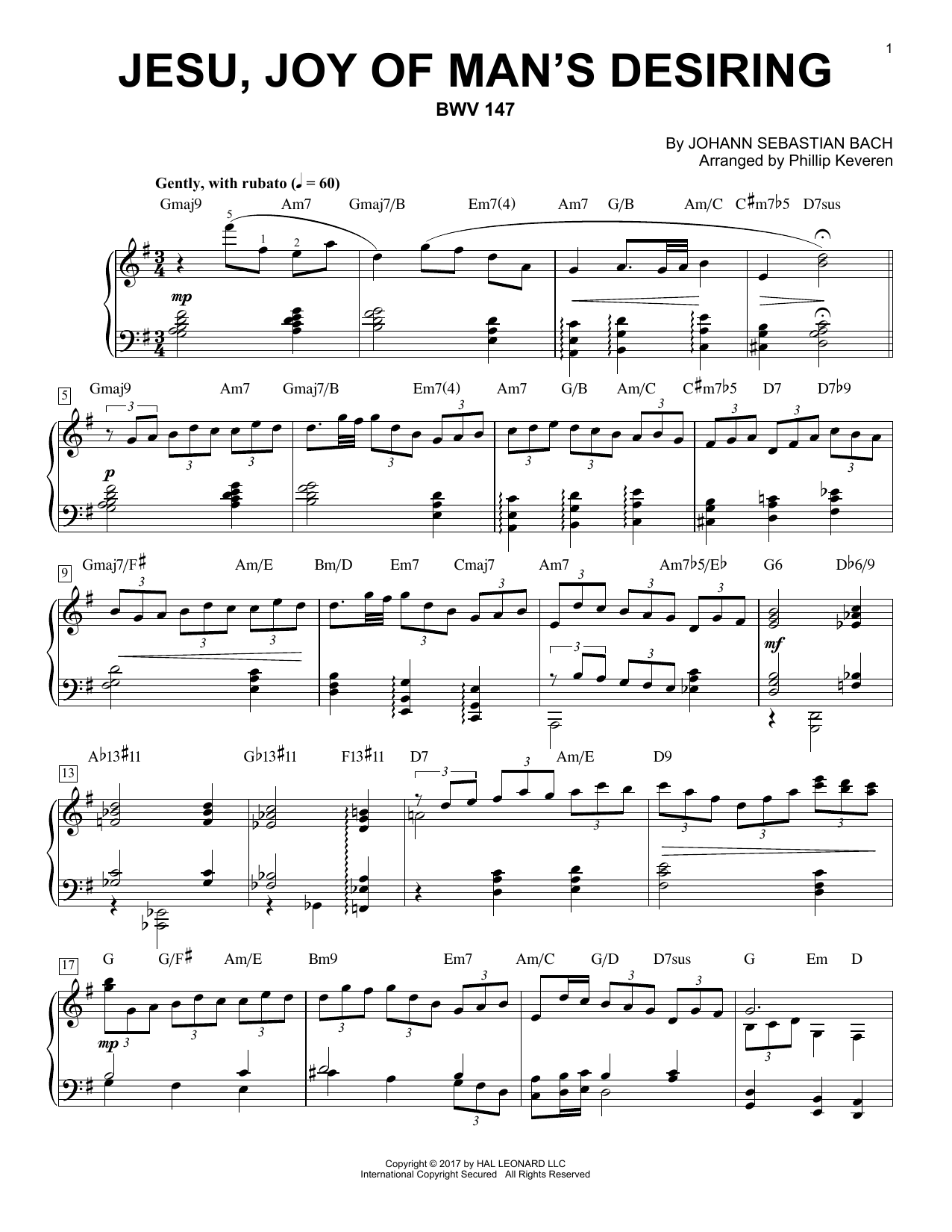 Johann Sebastian Bach Jesu, Joy Of Man's Desiring, BWV 147 [Jazz version] (arr. Phillip Keveren) Sheet Music Notes & Chords for Piano - Download or Print PDF