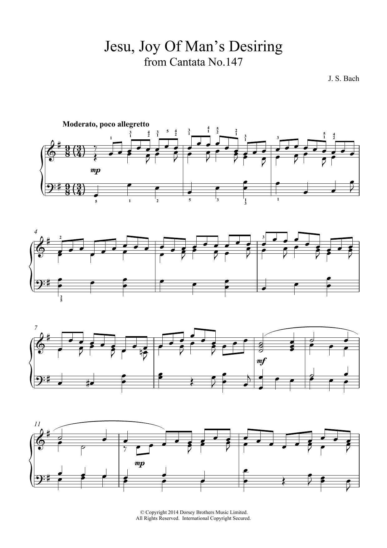 Johann Sebastian Bach Jesu, Joy Of Man's Desiring (from Cantata 147) Sheet Music Notes & Chords for Piano - Download or Print PDF