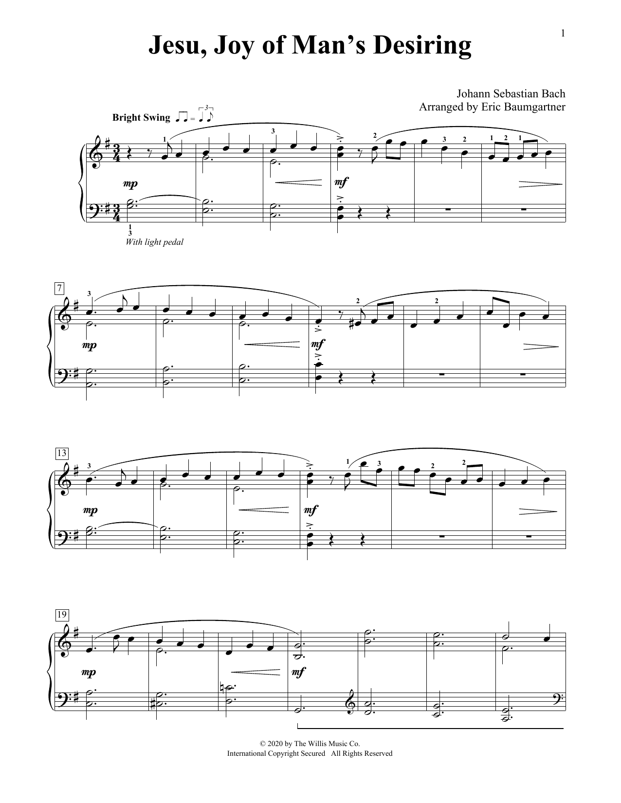 Johann Sebastian Bach Jesu, Joy Of Man's Desiring [Jazz version] (arr. Eric Baumgartner) Sheet Music Notes & Chords for Educational Piano - Download or Print PDF