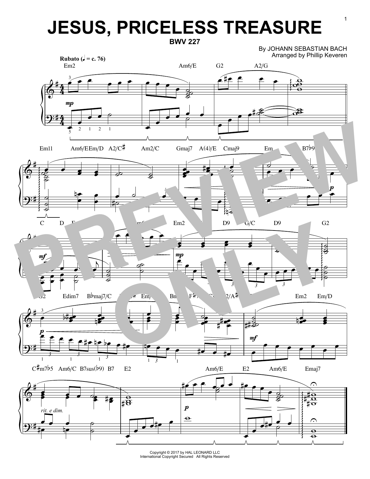 Johann Sebastian Bach Jesus, Priceless Treasure, BWV 227 [Jazz version] (arr. Phillip Keveren) Sheet Music Notes & Chords for Piano - Download or Print PDF