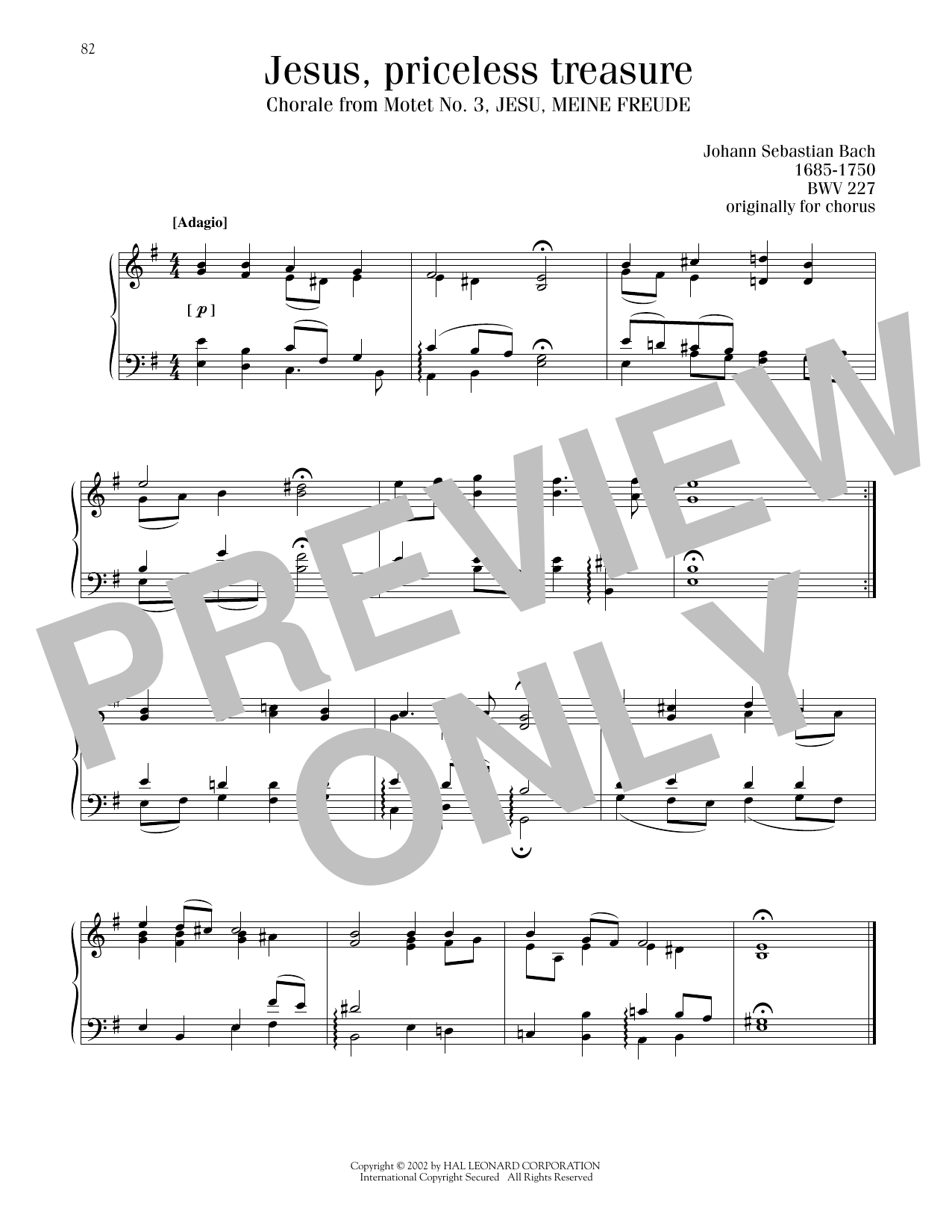Johann Sebastian Bach Jesus, Priceless Treasure (Jesu, Meine Freude) Sheet Music Notes & Chords for Piano Solo - Download or Print PDF