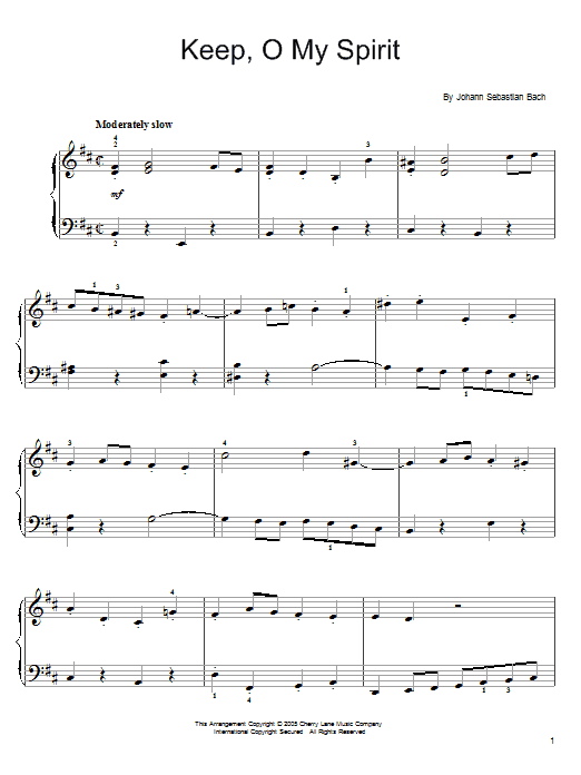 Johann Sebastian Bach Keep, O My Spirit Sheet Music Notes & Chords for Easy Piano - Download or Print PDF