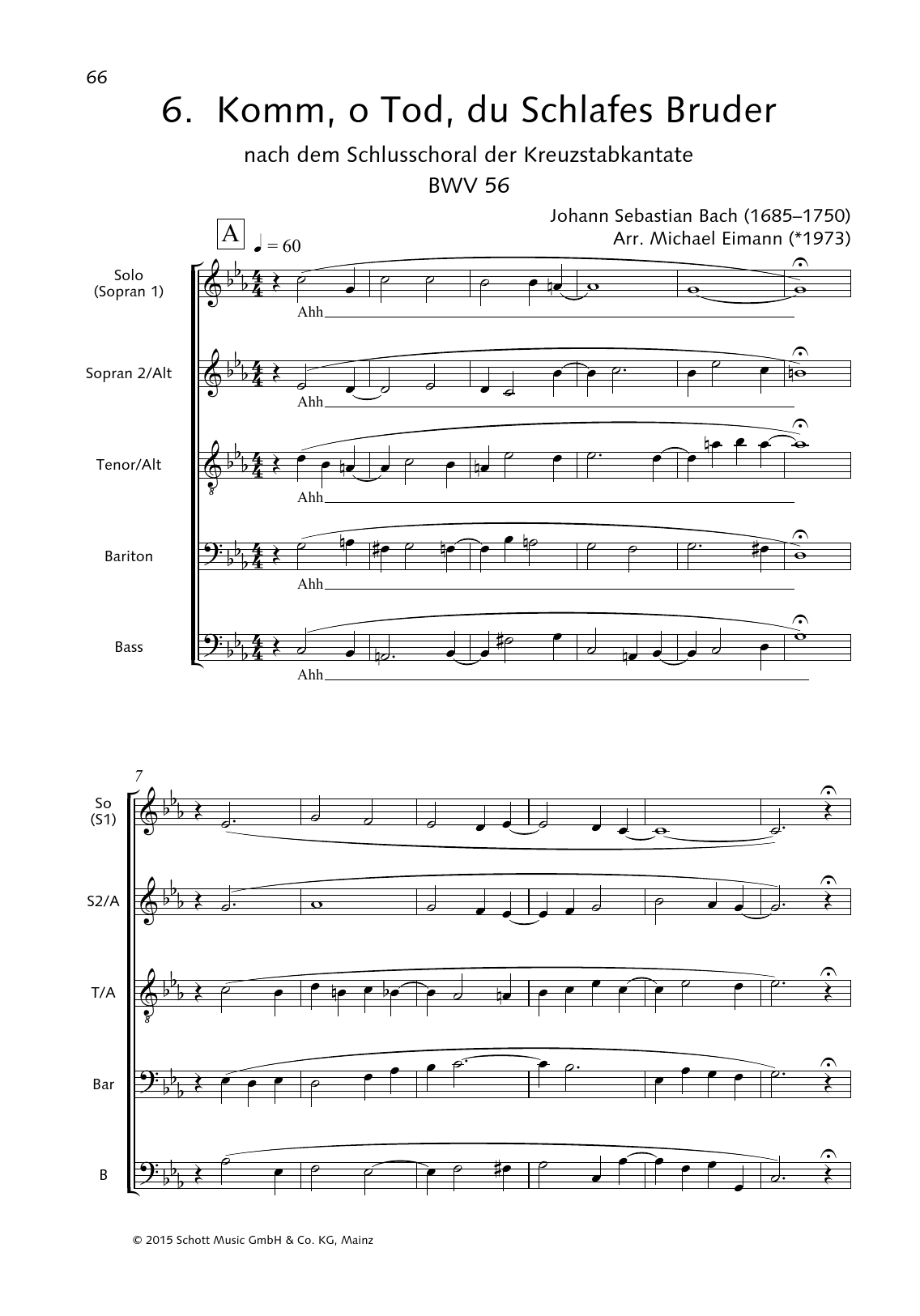 Johann Sebastian Bach Komm, oh Tod, du Schlafes Bruder Sheet Music Notes & Chords for Choral - Download or Print PDF