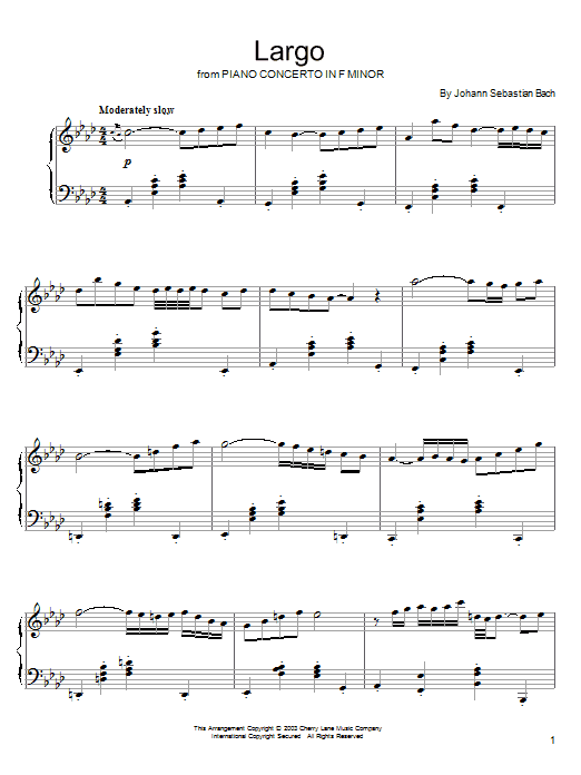 Johann Sebastian Bach Largo Sheet Music Notes & Chords for Piano - Download or Print PDF