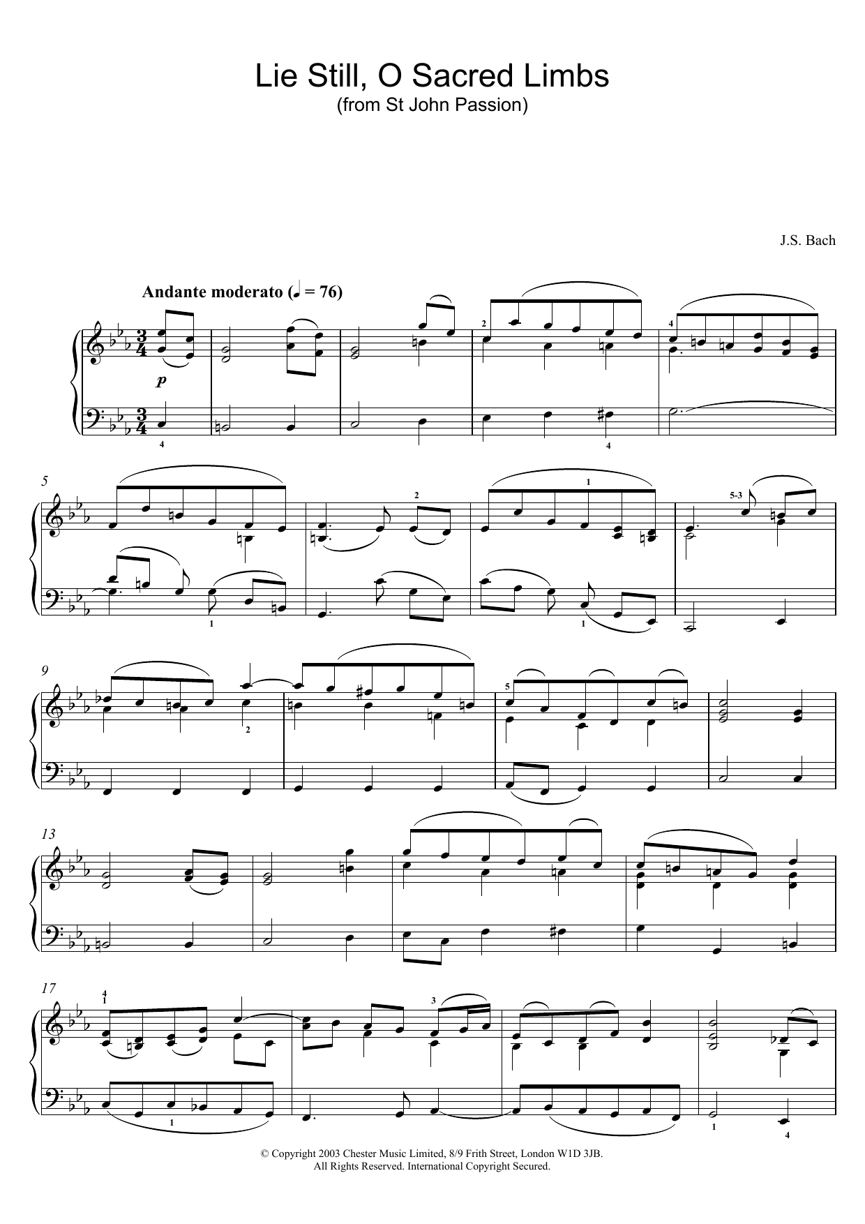 Johann Sebastian Bach Lie Still, O Sacred Limbs (from St John Passion) Sheet Music Notes & Chords for Piano - Download or Print PDF