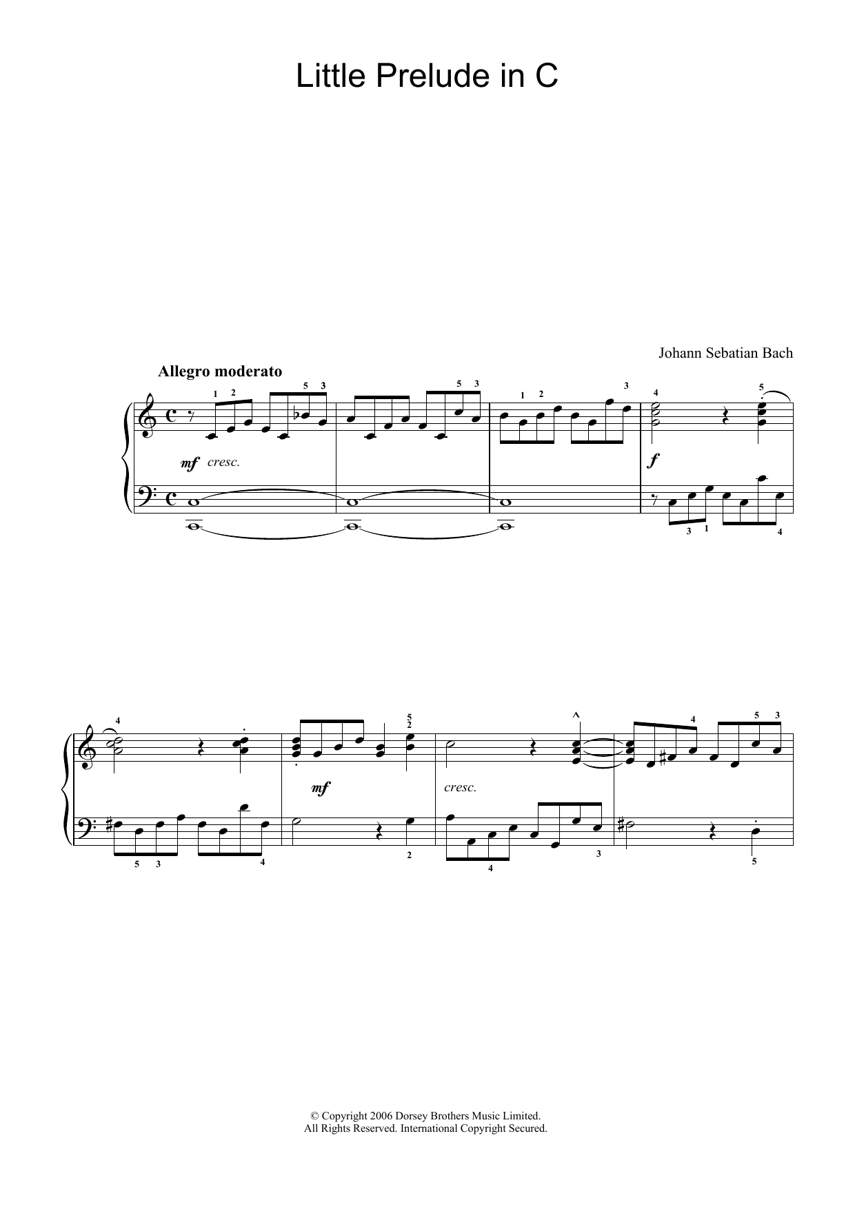 J.S. Bach Little Prelude In C Sheet Music Notes & Chords for Beginner Piano - Download or Print PDF