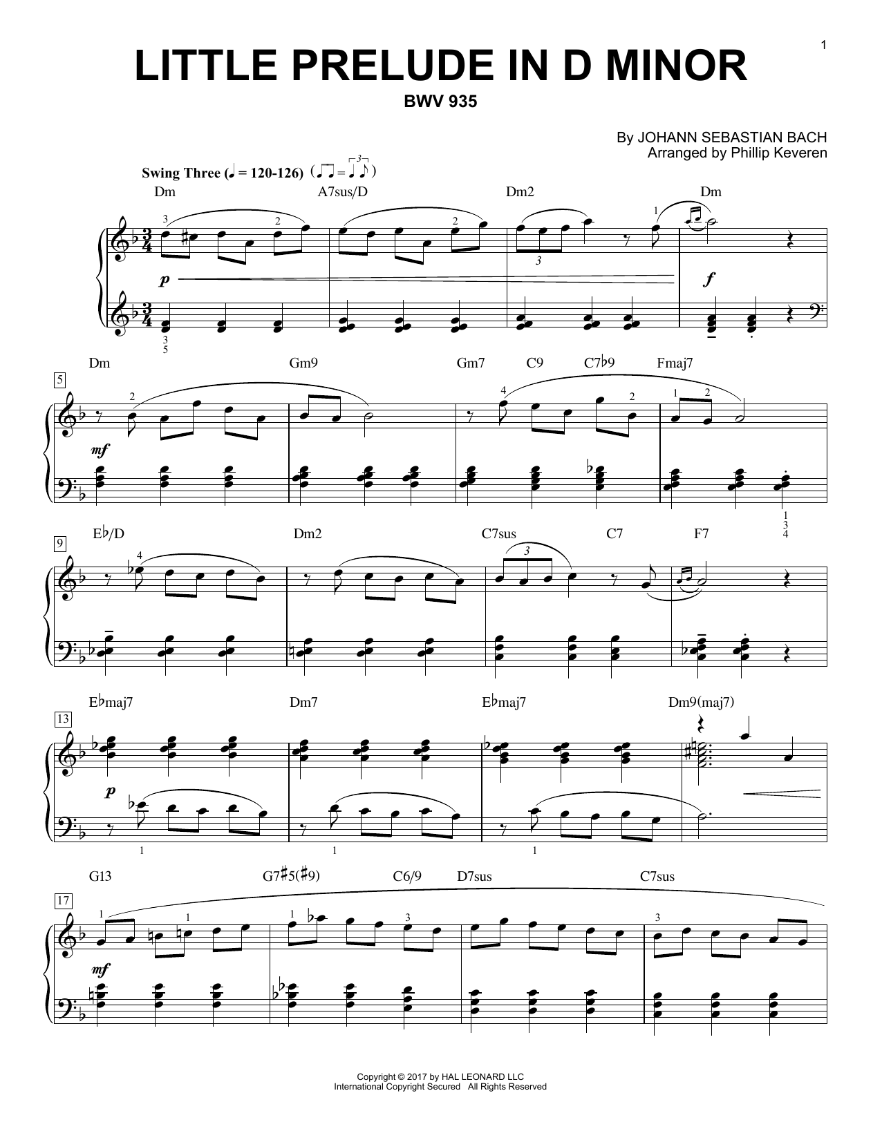 Johann Sebastian Bach Little Prelude In D Minor, BWV 935 [Jazz version] (arr. Phillip Keveren) Sheet Music Notes & Chords for Piano - Download or Print PDF