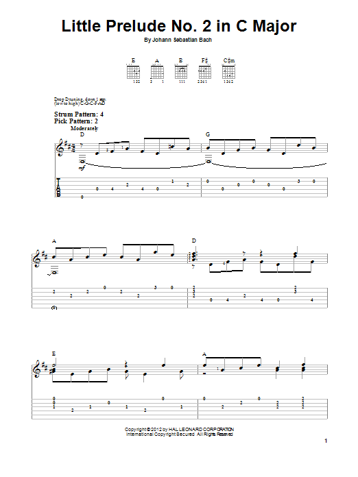 Johann Sebastian Bach Little Prelude No. 2 In C Major Sheet Music Notes & Chords for Easy Guitar Tab - Download or Print PDF