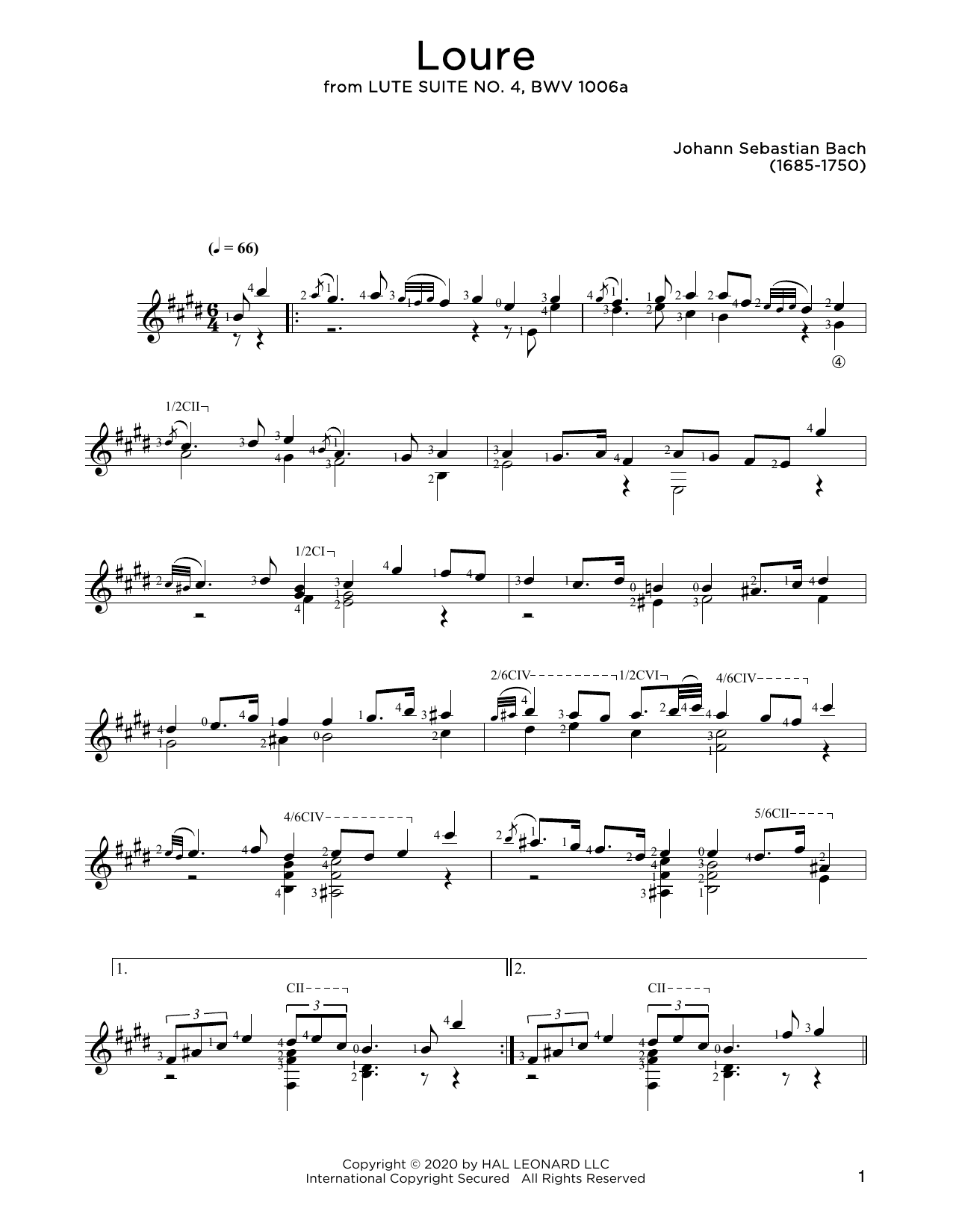 Johann Sebastian Bach Loure Sheet Music Notes & Chords for Solo Guitar - Download or Print PDF