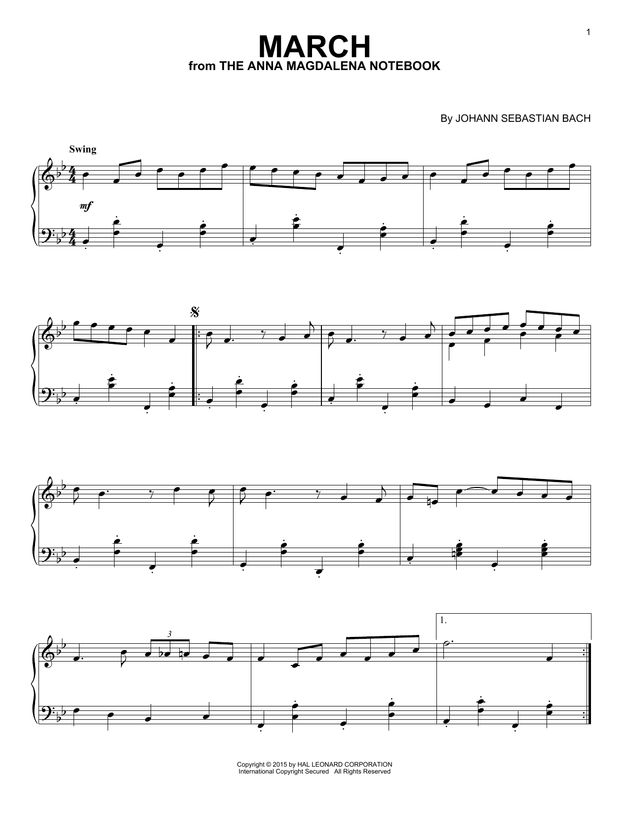 Johann Sebastian Bach March In D Major [Jazz version] Sheet Music Notes & Chords for Piano - Download or Print PDF