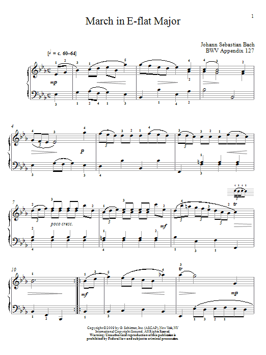 Johann Sebastian Bach March In E-Flat Major, BWV App. 124 Sheet Music Notes & Chords for Piano - Download or Print PDF
