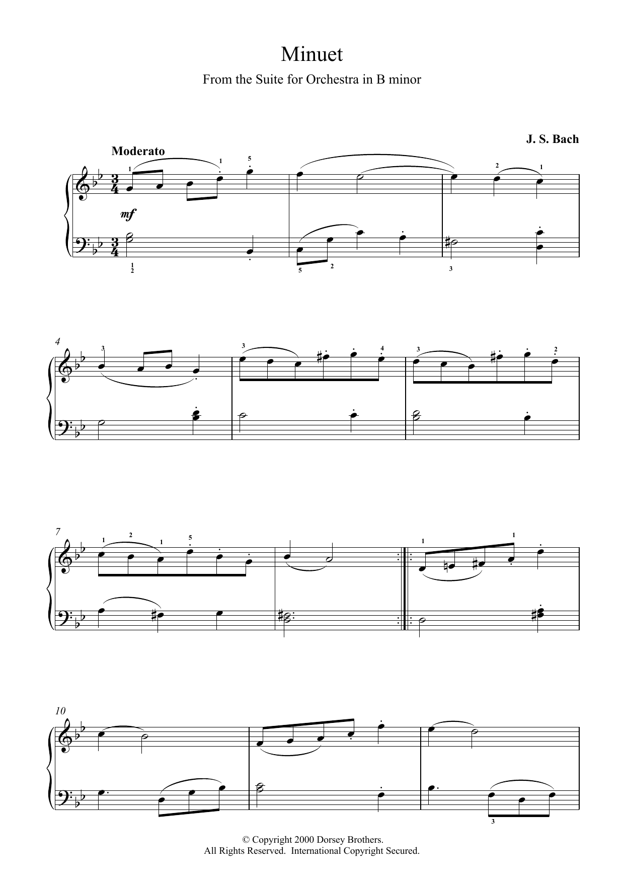Johann Sebastian Bach Minuet (from Orchestral Suite No. 2 in B Minor) Sheet Music Notes & Chords for Piano - Download or Print PDF