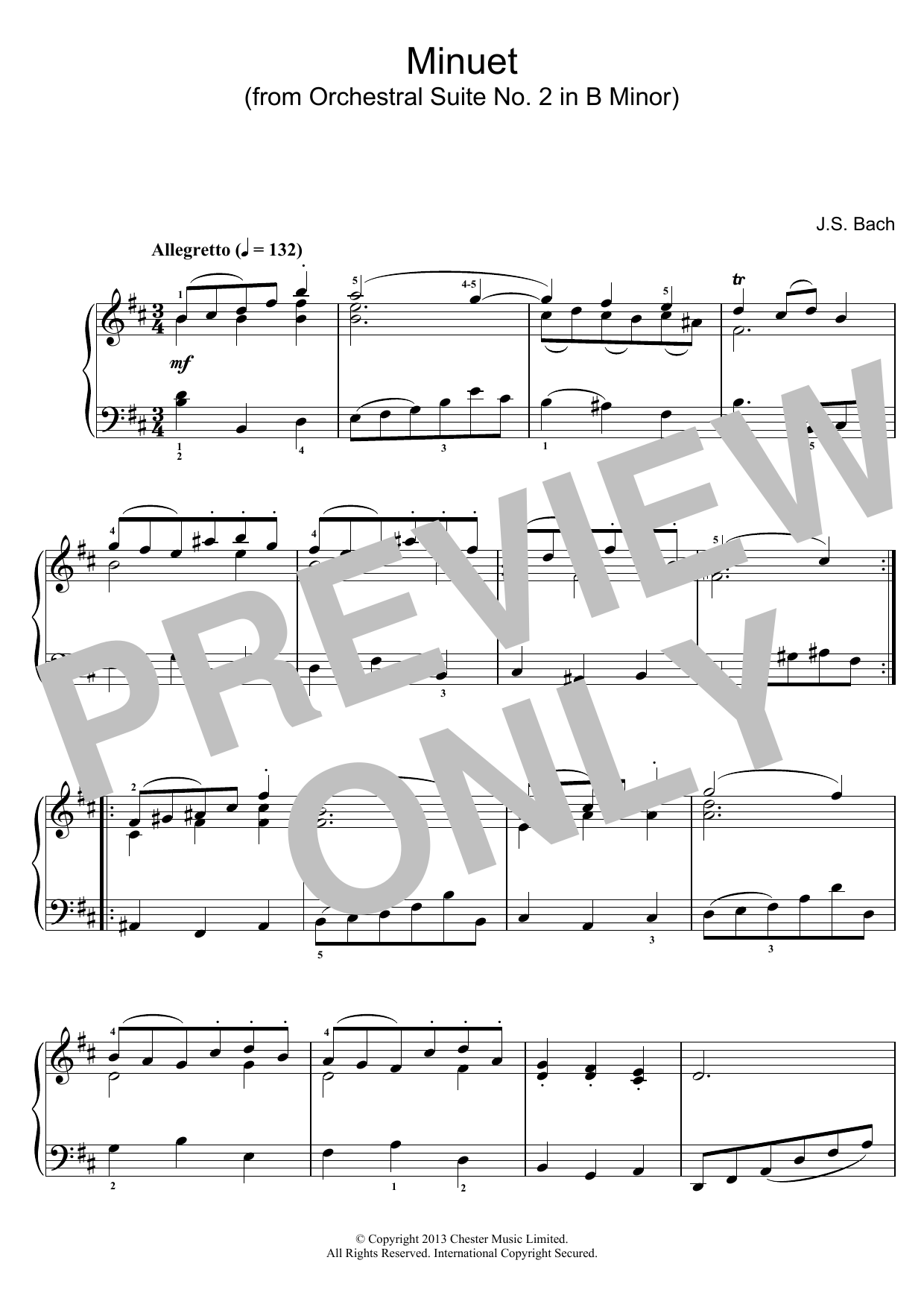 Johann Sebastian Bach Minuet in B Minor (from Orchestral Suite No. 2) Sheet Music Notes & Chords for Piano - Download or Print PDF