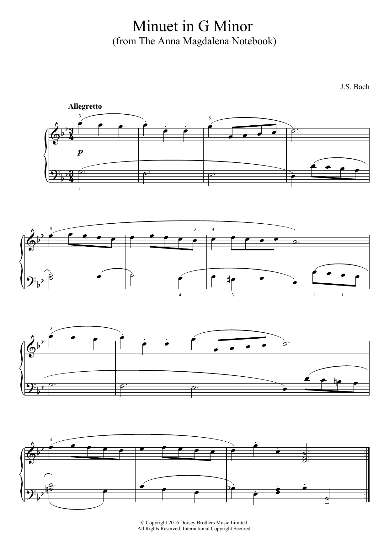 Johann Sebastian Bach Minuet in G Minor (from The Anna Magdalena Notebook) Sheet Music Notes & Chords for Easy Piano - Download or Print PDF