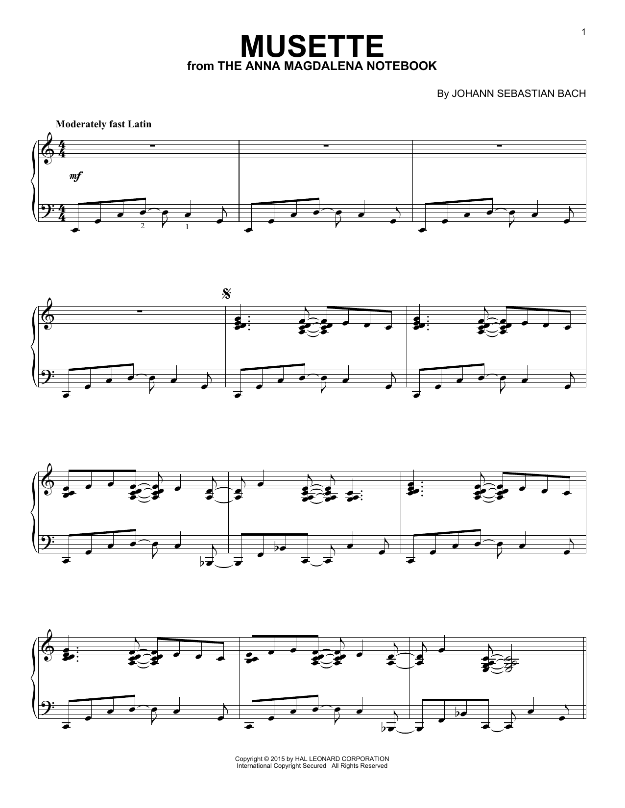 Johann Sebastian Bach Musette in D Major [Jazz version] Sheet Music Notes & Chords for Piano - Download or Print PDF
