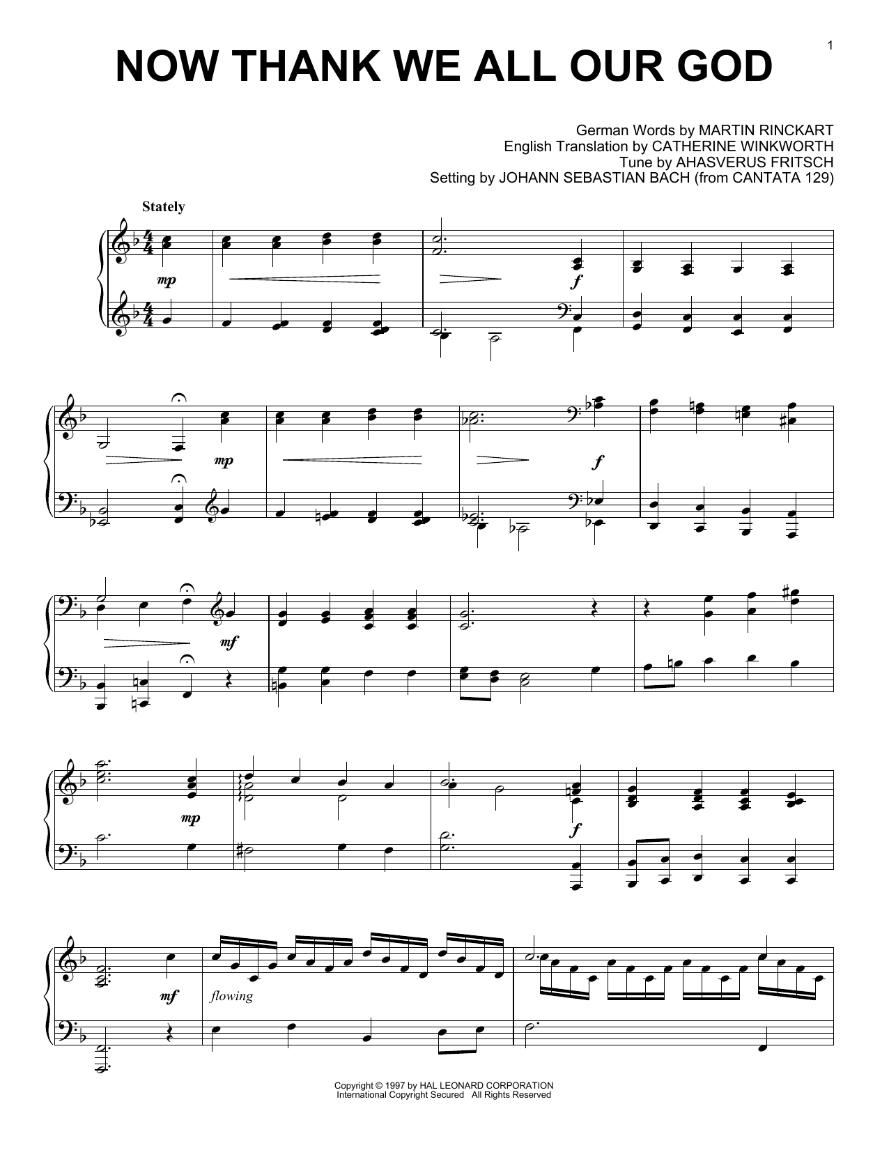 Johann Sebastian Bach Now Thank We All Our God (arr. Phillip Keveren) Sheet Music Notes & Chords for Piano Solo - Download or Print PDF