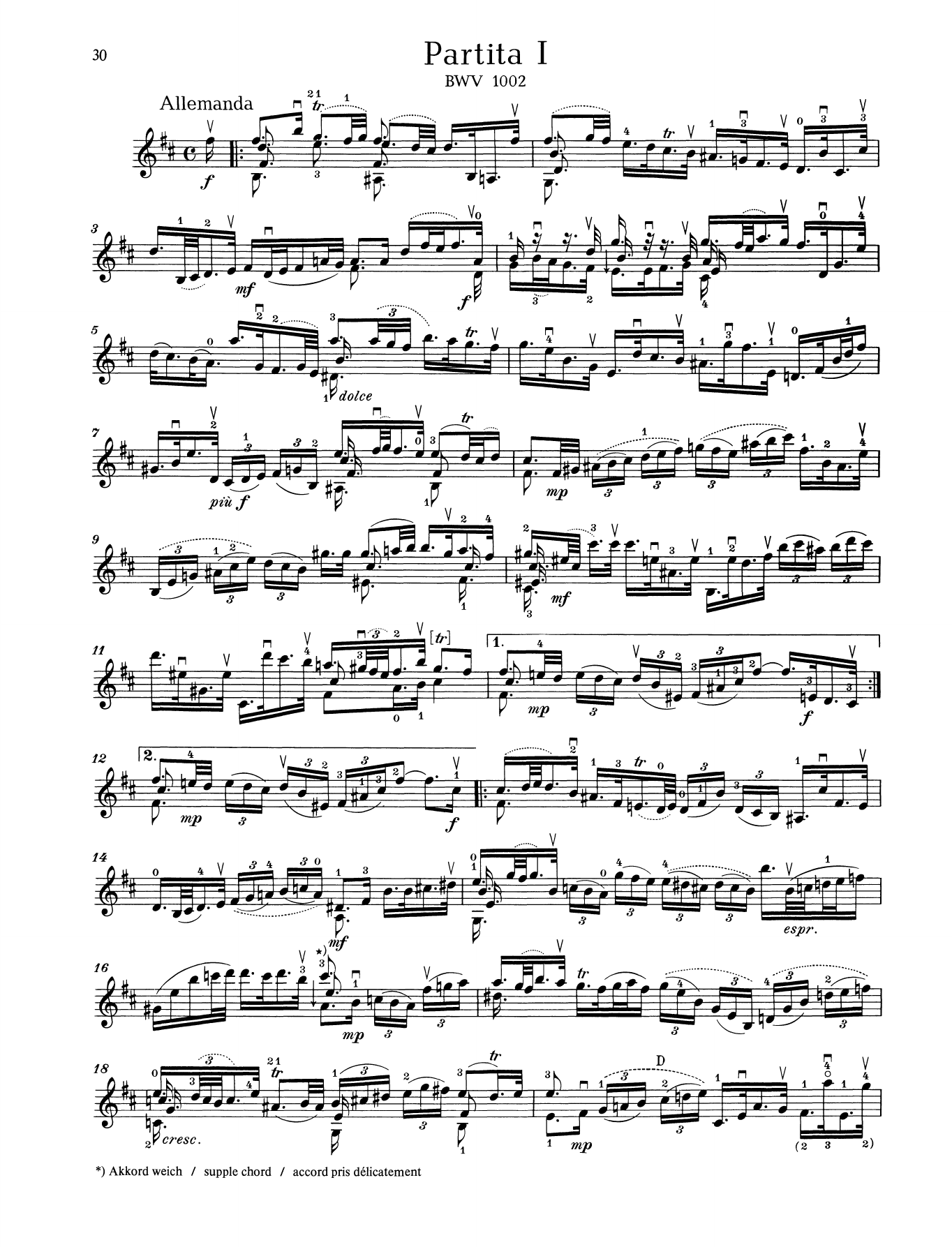 Johann Sebastian Bach Partita I Sheet Music Notes & Chords for String Solo - Download or Print PDF