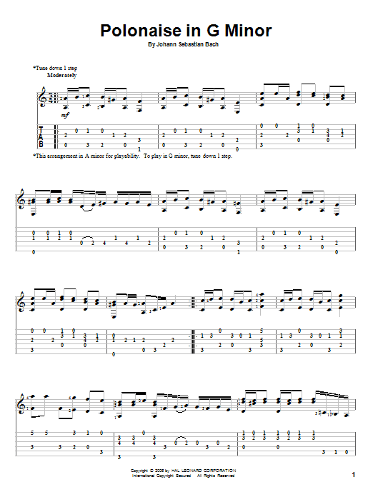 Johann Sebastian Bach Polonaise In G Minor Sheet Music Notes & Chords for Guitar Tab - Download or Print PDF