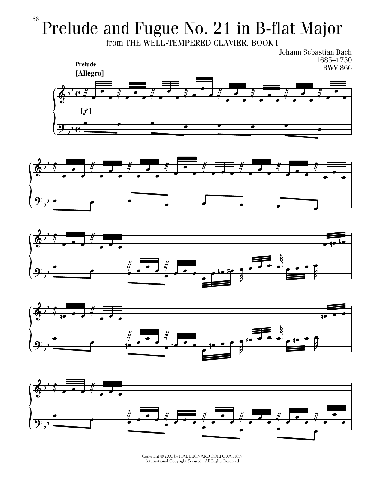 Johann Sebastian Bach Prelude And Fugue In B-Flat Major, BWV 560 Sheet Music Notes & Chords for Piano Solo - Download or Print PDF