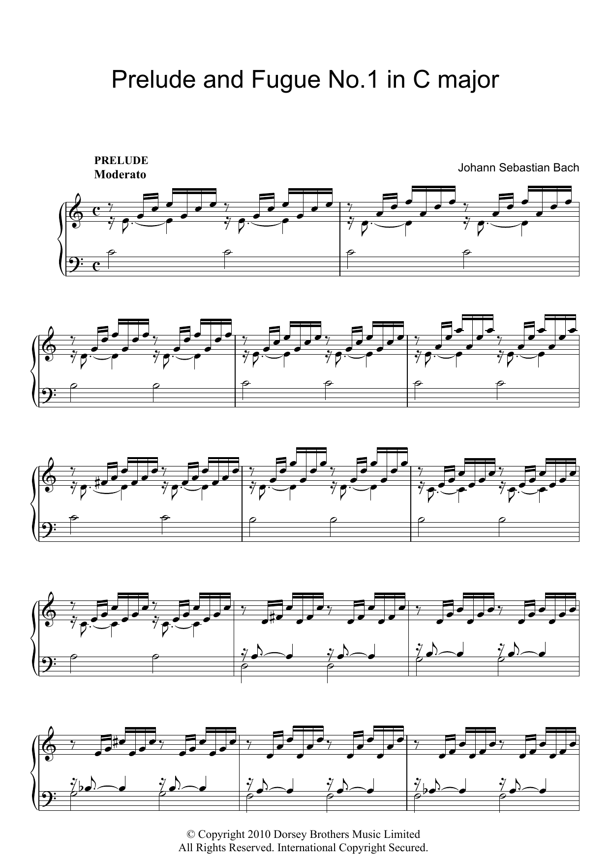 Johann Sebastian Bach Prelude And Fugue in C Sheet Music Notes & Chords for Piano - Download or Print PDF