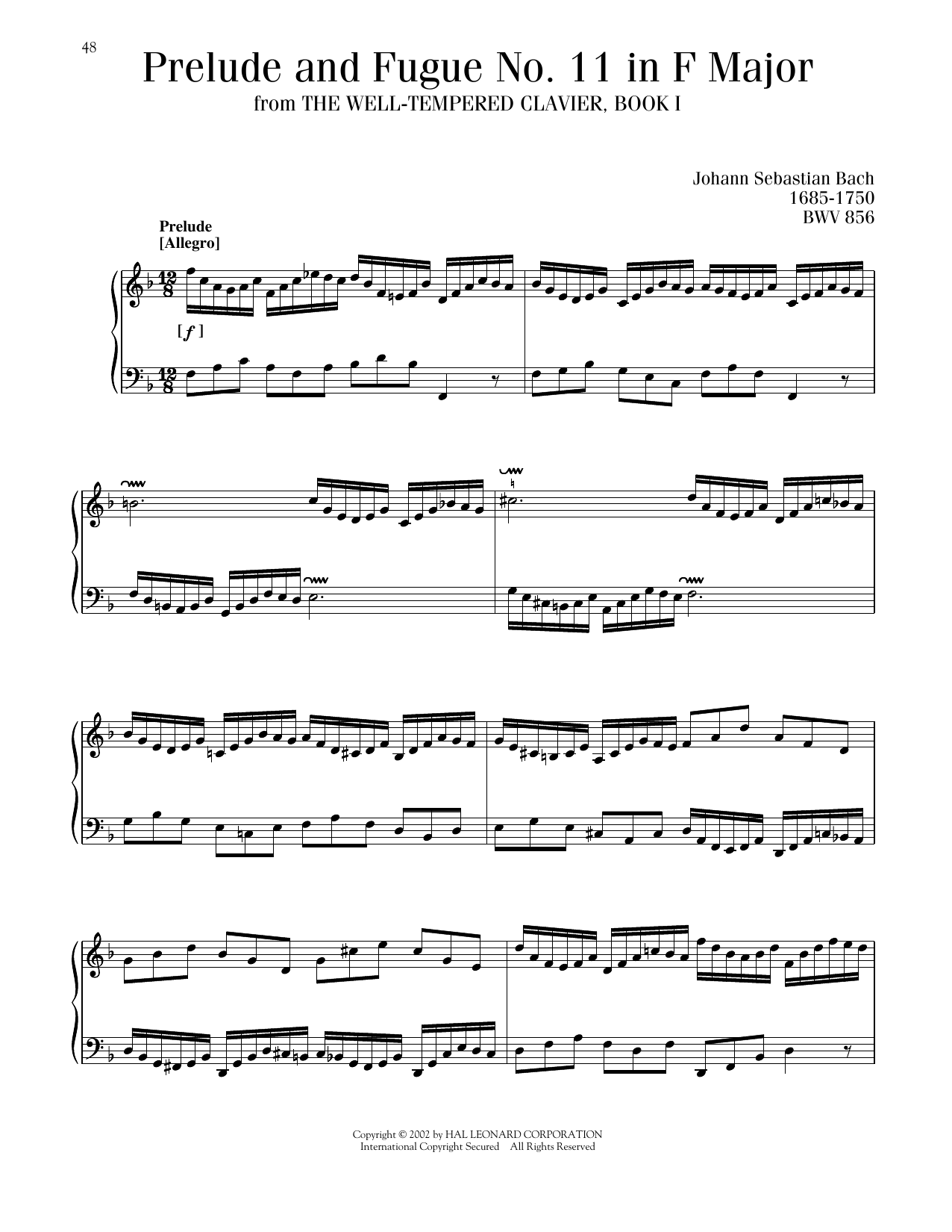 Johann Sebastian Bach Prelude And Fugue In F Major, BWV 556 Sheet Music Notes & Chords for Piano Solo - Download or Print PDF