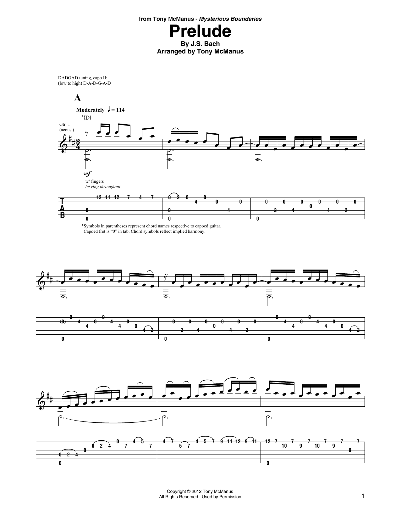 Johann Sebastian Bach Prelude (arr. Tony McManus) Sheet Music Notes & Chords for Solo Guitar Tab - Download or Print PDF