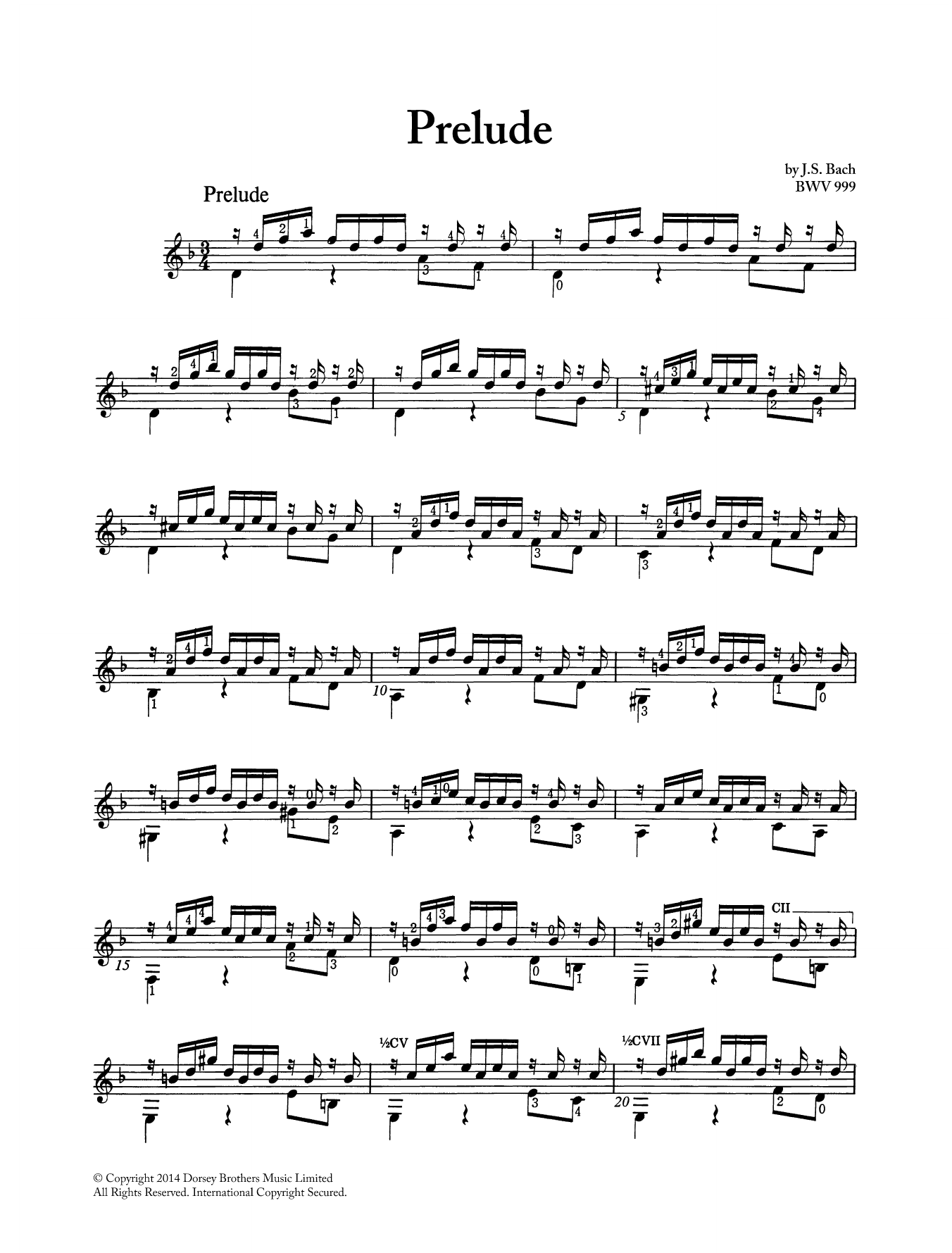 Johann Sebastian Bach Prelude BWV 999 Sheet Music Notes & Chords for Guitar - Download or Print PDF