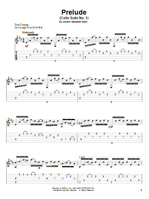 Johann Sebastian Bach Prelude (Cello Suite No. 1) Sheet Music Notes & Chords for Easy Guitar Tab - Download or Print PDF