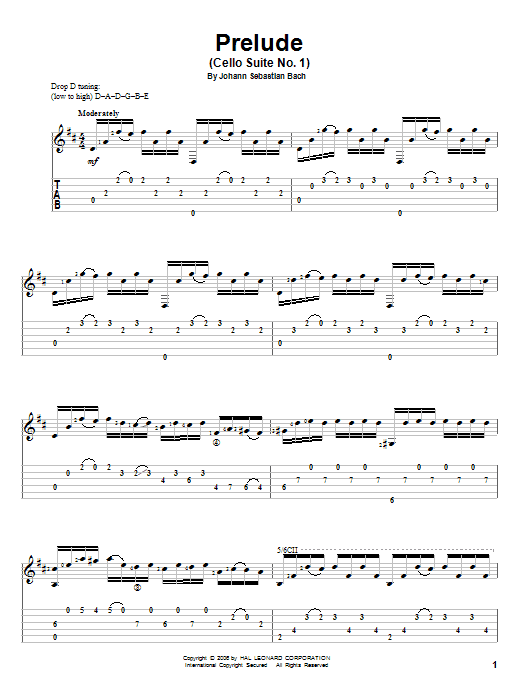 Johann Sebastian Bach Prelude (Cello Suite No. 1) Sheet Music Notes & Chords for Guitar Tab - Download or Print PDF