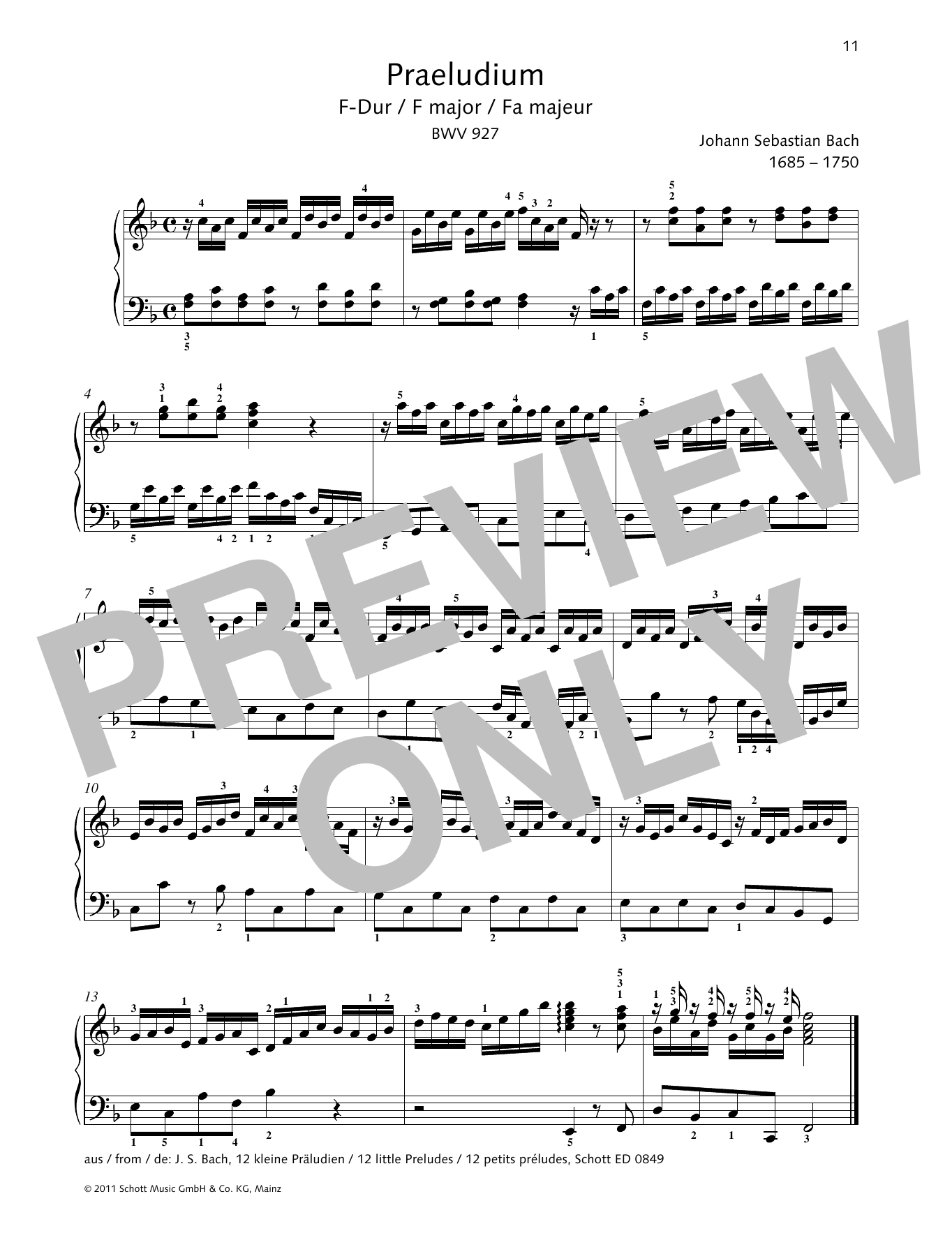 Johann Sebastian Bach Prelude F major Sheet Music Notes & Chords for Piano Solo - Download or Print PDF