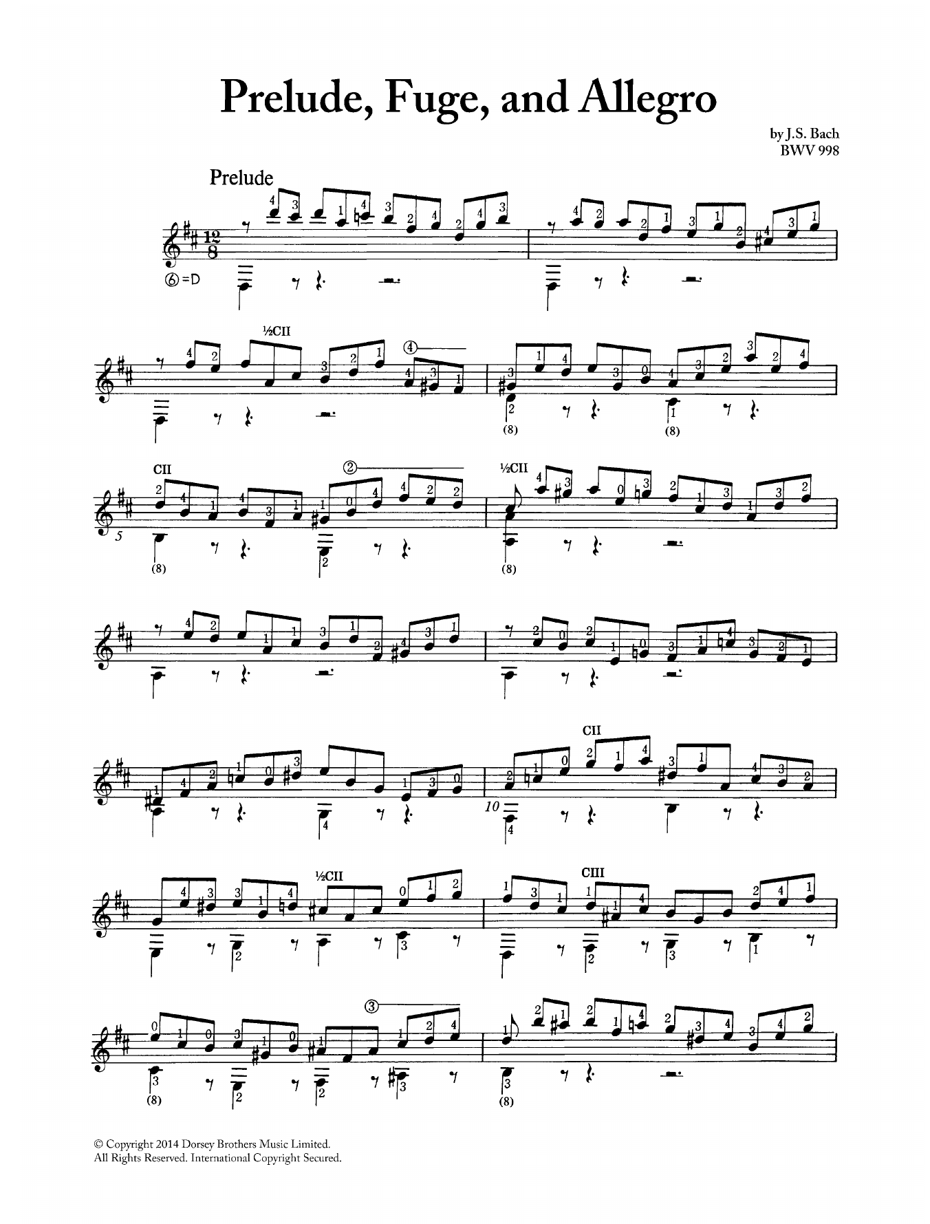 Johann Sebastian Bach Prelude, Fugue And Allegro BWV 998 Sheet Music Notes & Chords for Guitar - Download or Print PDF