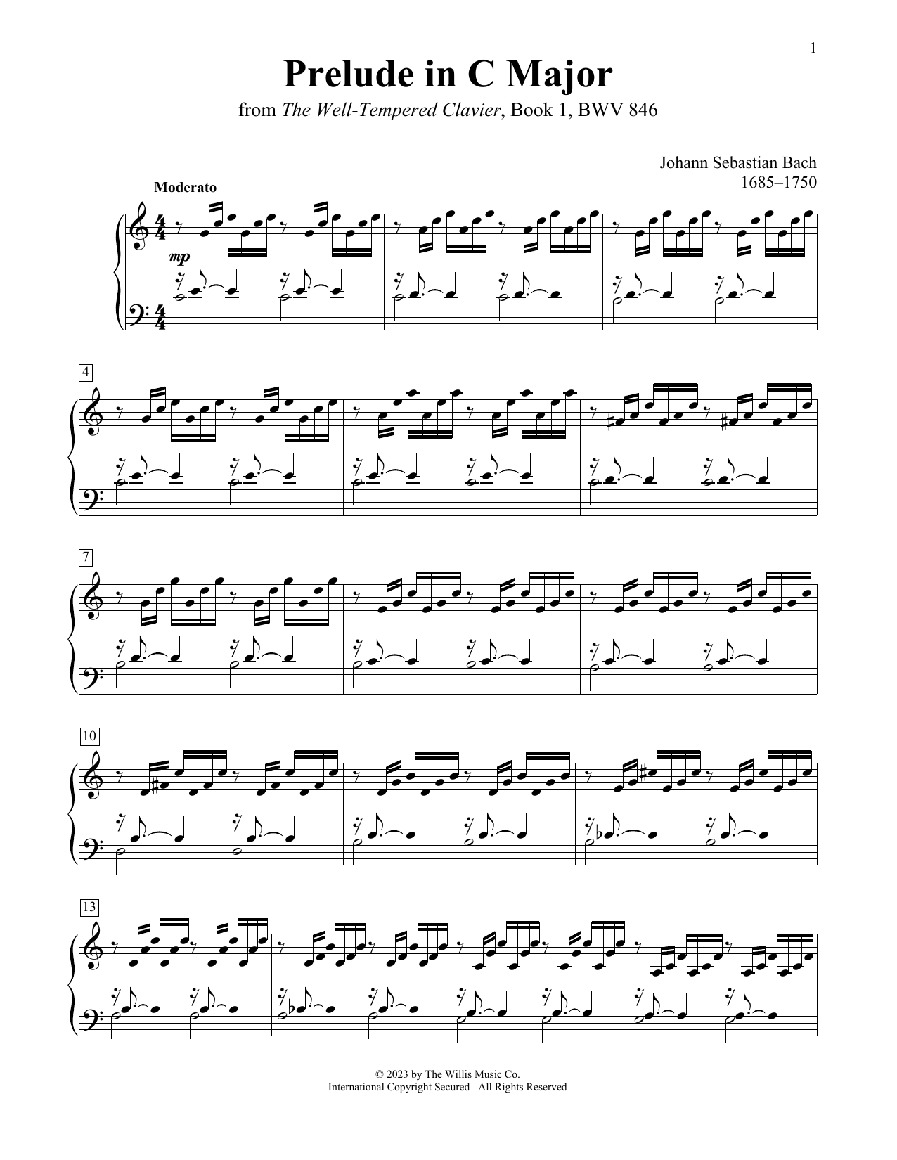 Johann Sebastian Bach Prelude In C Major, BWV 846 Sheet Music Notes & Chords for Educational Piano - Download or Print PDF