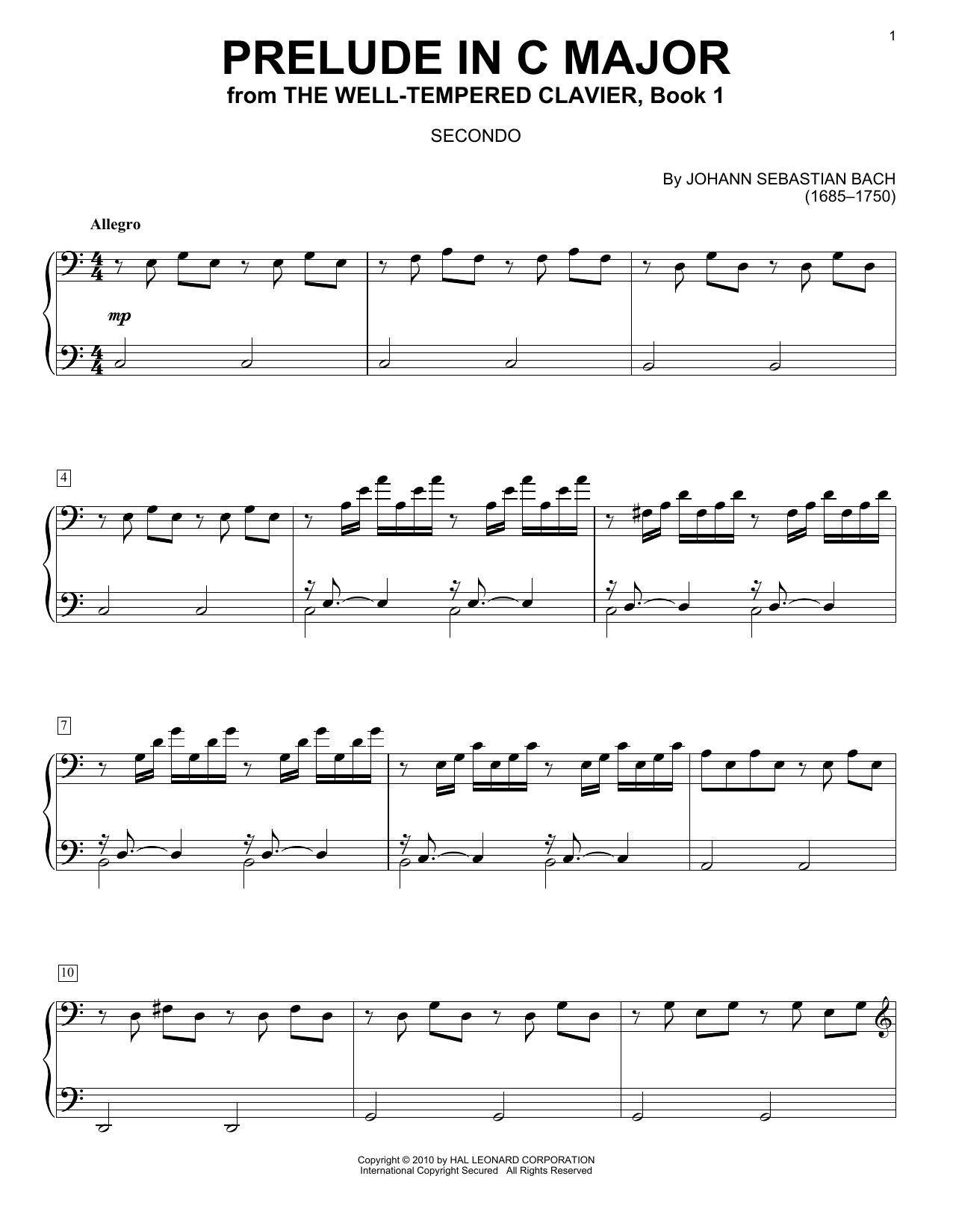 Johann Sebastian Bach Prelude In C Major Sheet Music Notes & Chords for Piano, Vocal & Guitar (Right-Hand Melody) - Download or Print PDF