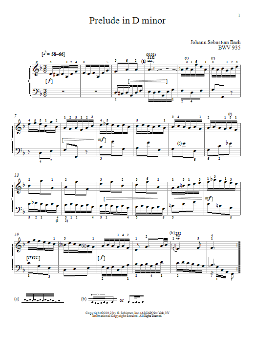 Johann Sebastian Bach Prelude In D Minor, BMV 935 Sheet Music Notes & Chords for Piano - Download or Print PDF