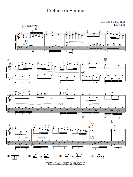Johann Sebastian Bach Prelude In E Minor, BMV 938 Sheet Music Notes & Chords for Piano - Download or Print PDF